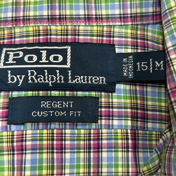 Ralph Lauren Regent Custom Fit Mens 15 Navy Pink Green Plaid Button Do… - Picture 3 of 5